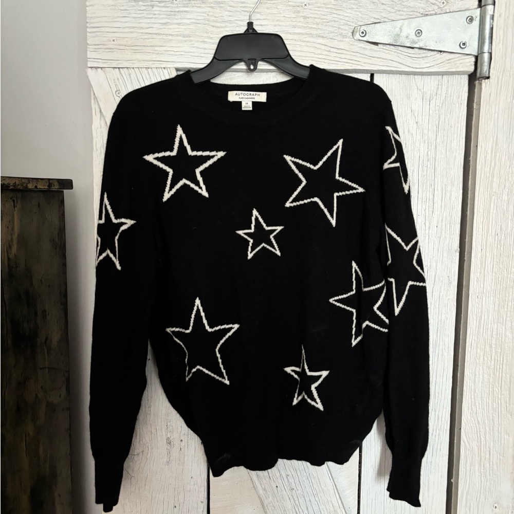 Autograph Cashmere Black Sweater with White Star Design